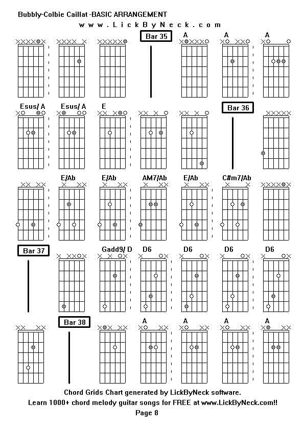 Chord Grids Chart of chord melody fingerstyle guitar song-Bubbly-Colbie Caillat -BASIC ARRANGEMENT,generated by LickByNeck software.